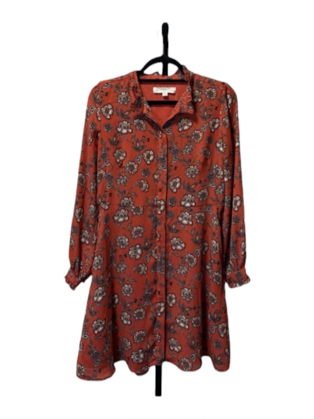 LOFT Rust Floral Button-Front Dress